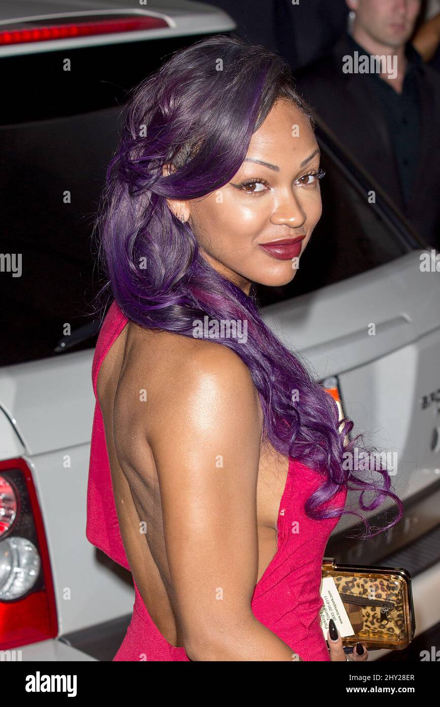 meagan good purple dress Meagan Good seen out and about in Los Angeles, California Stock Photo