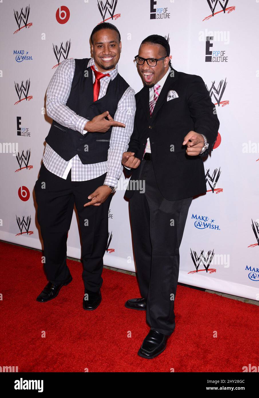 Jimmy Uso and Jey Uso arriving at WWE 'Superstars for Hope' Honoring Make-A-Wish held at the Beverly Hills Hotel, Los Angeles. Stock Photo