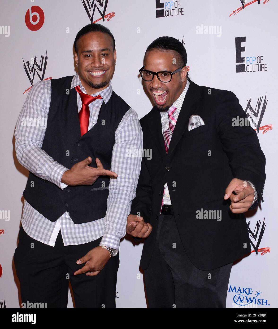Jimmy Uso and Jey Uso arriving at WWE 'Superstars for Hope' Honoring Make-A-Wish held at the Beverly Hills Hotel, Los Angeles. Stock Photo