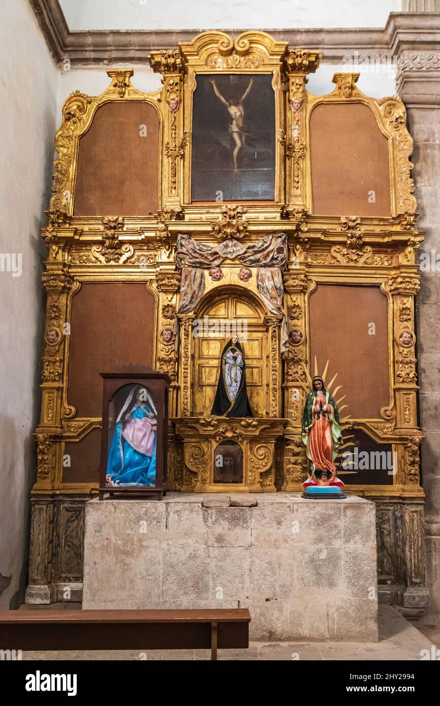 San Javier, Loreto, Baja California Sur, Mexico. Shrine in the San Francisco Mission in San Javier. Stock Photo