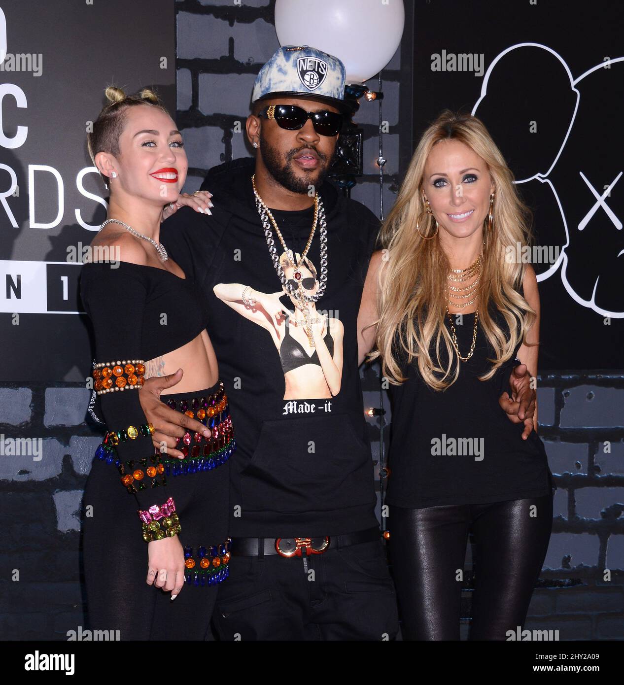 Miley Cyrus, Mike Will and Tish Cyrus attending the MTV Video Music