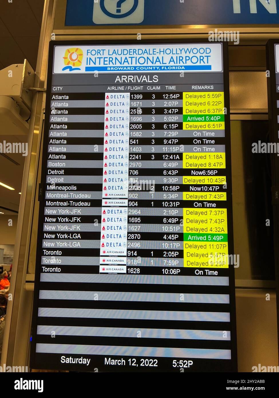 Fort Lauderdale, United Staes. 12th Mar, 2022. Passengers wait at Fort Lauderdale FLL Airport