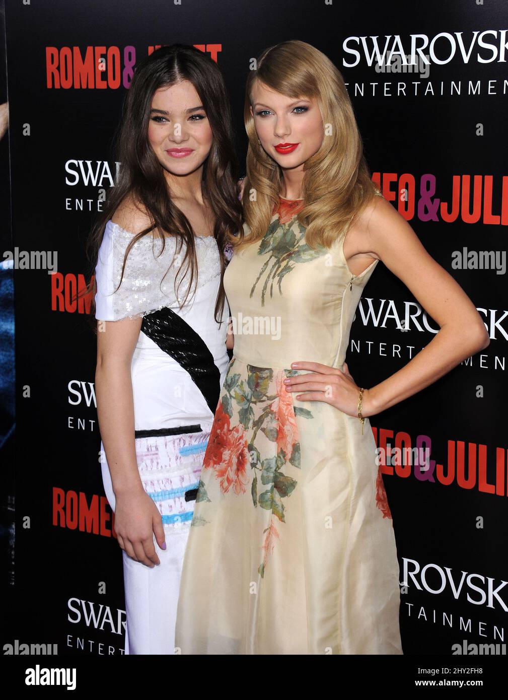 Hailee Steinfeld & Taylor Swift attending the 'Romeo & Juliet' World Premiere held at the ArcLight Cinemas Hollywood in Los Angeles, USA. Stock Photo
