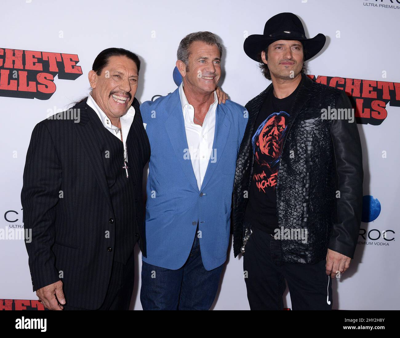 Danny Trejo, Mel Gibson & Robert Rodriguez attending the 'Machete Kills' Los Angeles Premiere at Regal Cinemas Live Stock Photo - Alamy