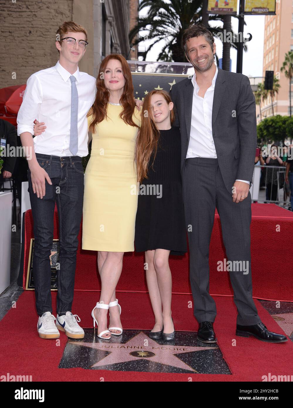 Caleb Freundlich, Julianne Moore, Liv Freundlich and Bart Freundlich attending the Star Ceremony for Julianne Moore on the Hollywood Walk of Fame in Los Angeles, California. Stock Photo