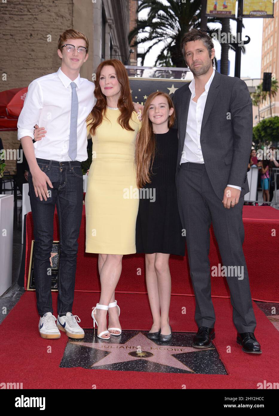 Caleb Freundlich, Julianne Moore, Liv Freundlich and Bart Freundlich attending the Star Ceremony for Julianne Moore on the Hollywood Walk of Fame in Los Angeles, California. Stock Photo