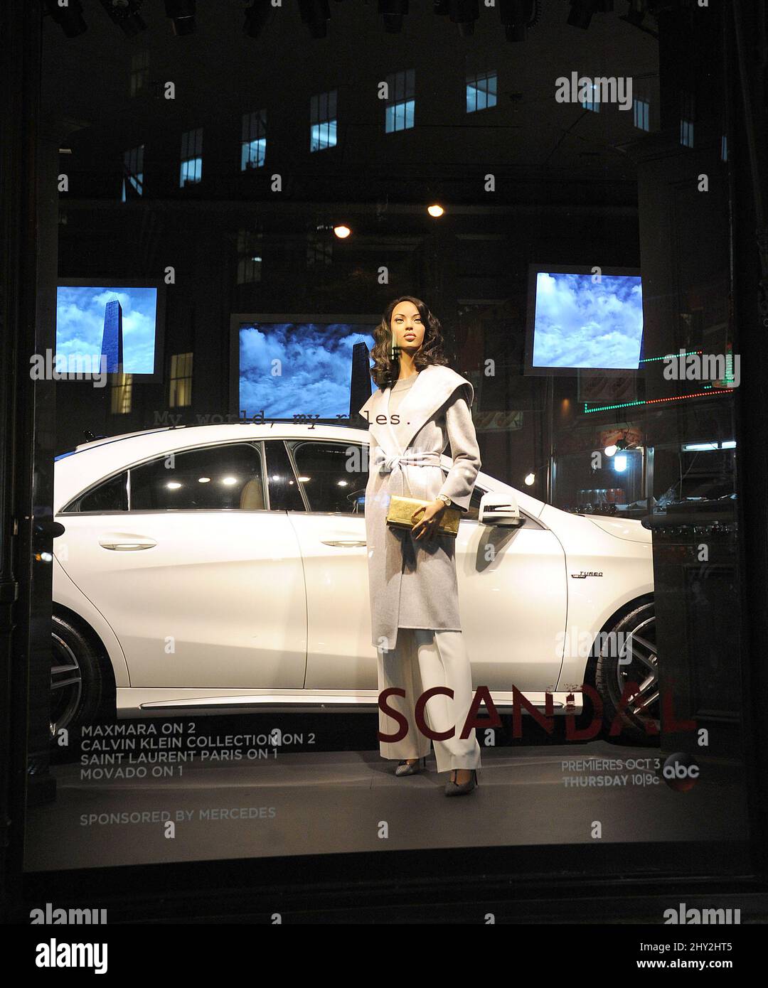 A general view of the 'Scandal' window display at Saks Fifth Avenue in New York. Stock Photo