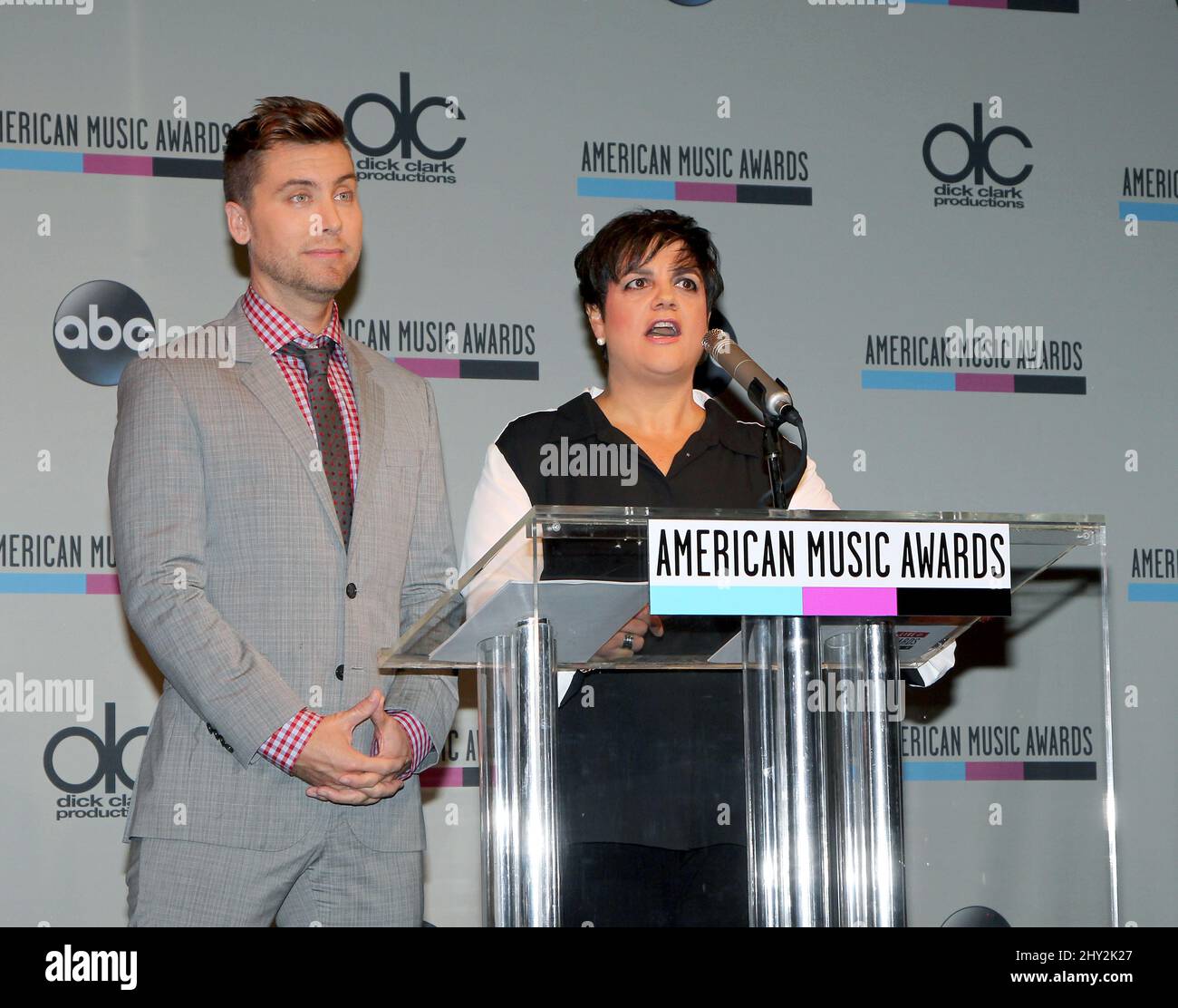 October 10, 2013 New York City, NY Lance Bass and Rosie Pierri 2013 American Music Awards Nominations held at B.B. King's Blues Club & Grill in Times Square Stock Photo