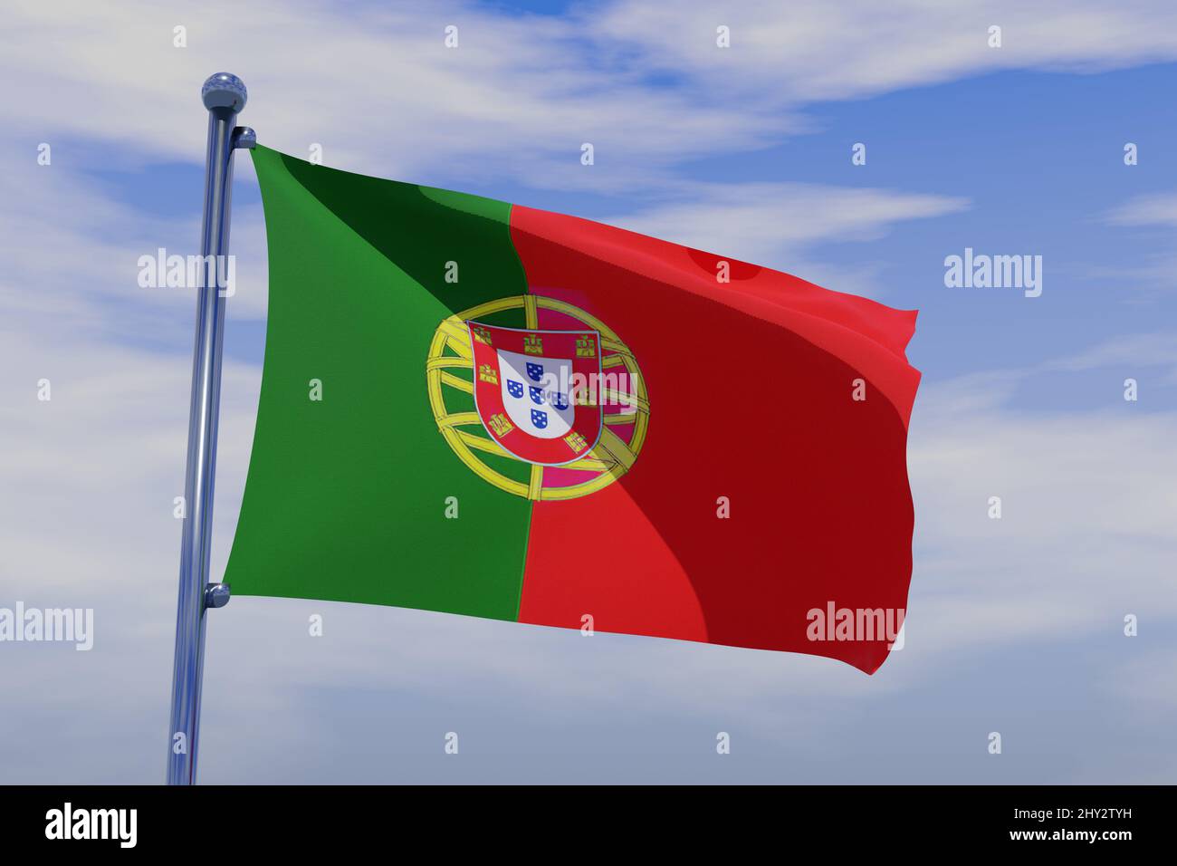 3D illustration of the flag of Portugal under the cloudy skies Stock ...