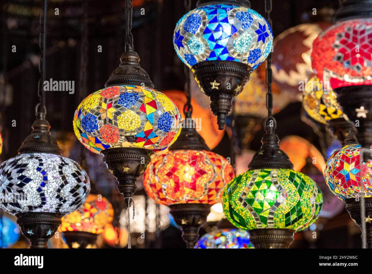 of light shop Market in north London, UK, with colourful glass hanging lamps in oriental style Stock Photo - Alamy