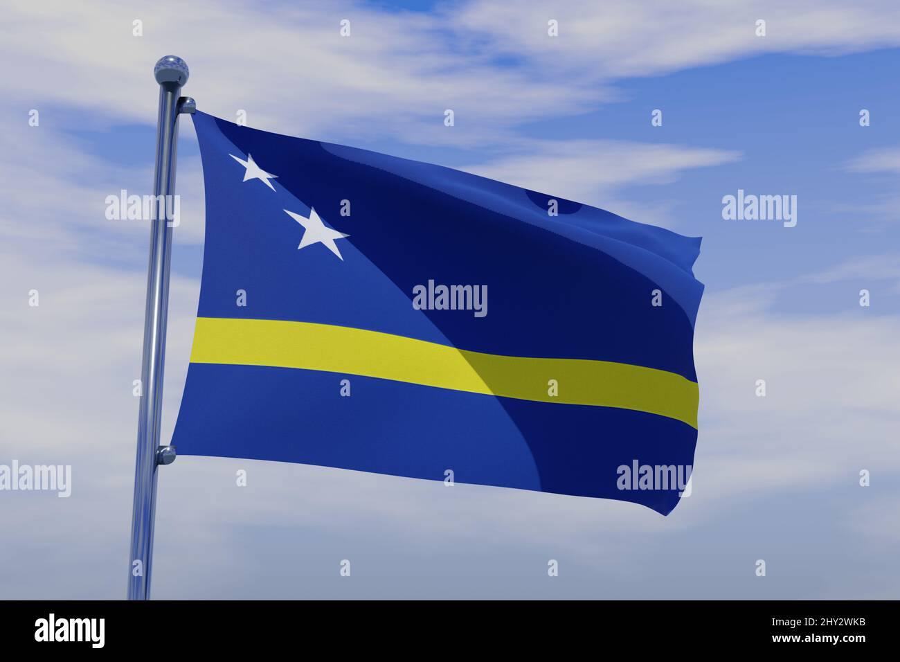 Illustration of Waving flag of Curacao with chrome flag pole in blue ...