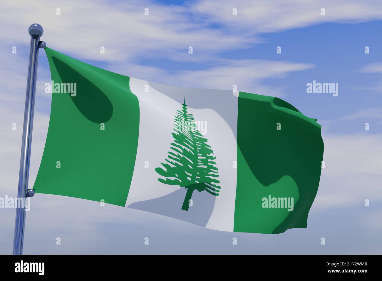 3D illustration of the Norfolk’s flag under the cloudy skies Stock