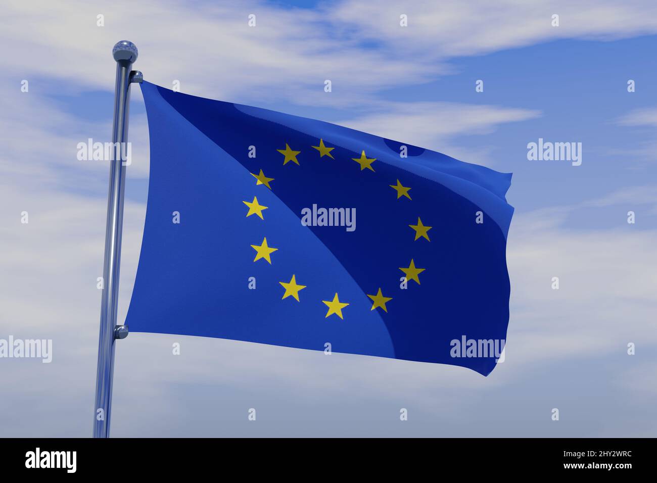 Illustration of Waving flag of European Union with chrome flag pole in ...