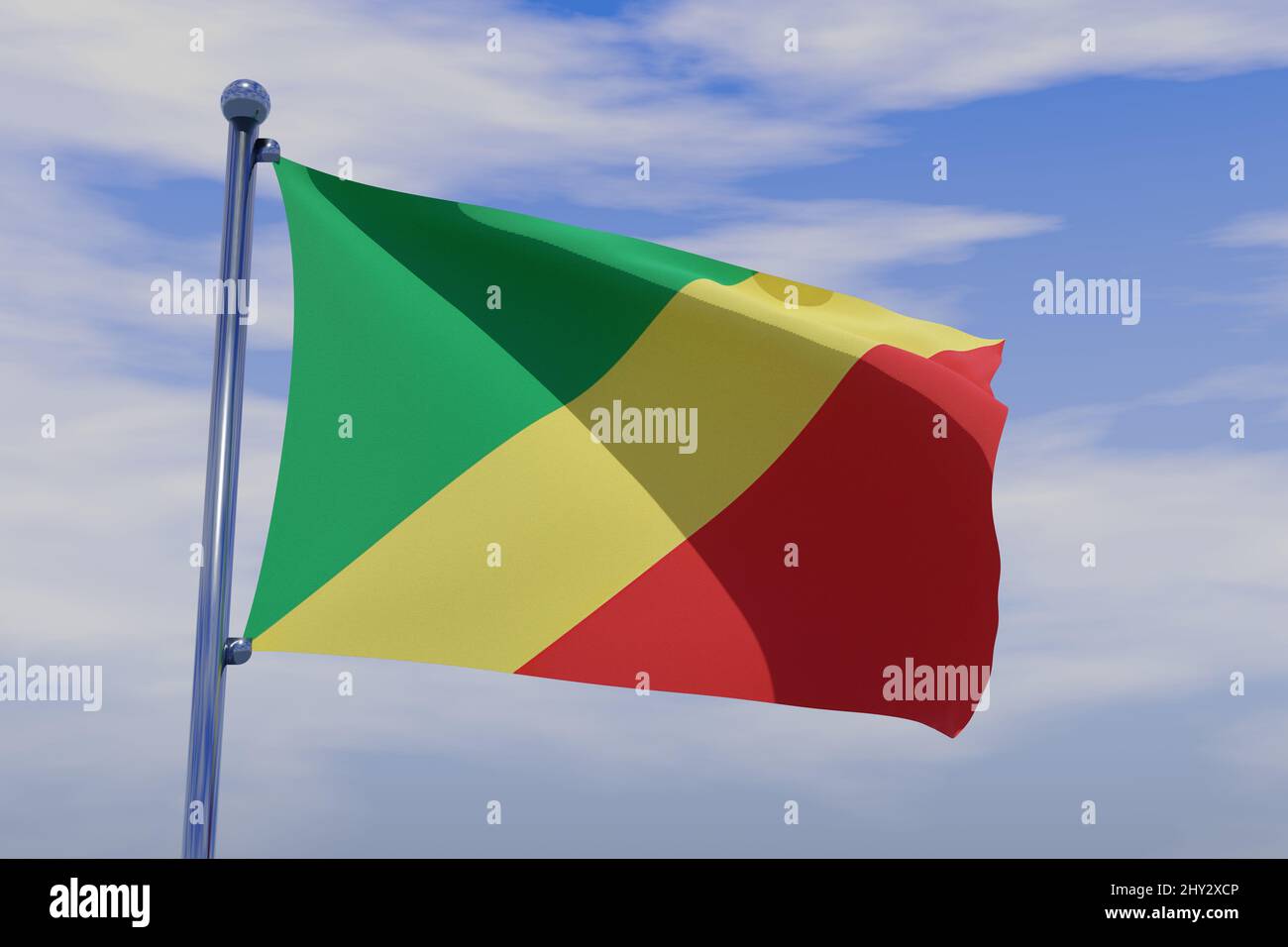 Illustration of Waving flag of Congo with chrome flag pole in blue sky ...