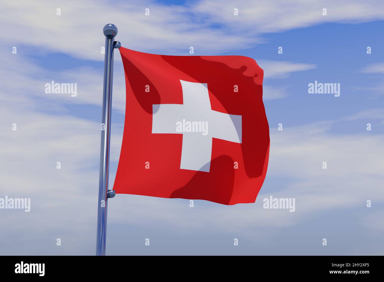Illustration of Waving flag of Switzerland with chrome flag pole in ...