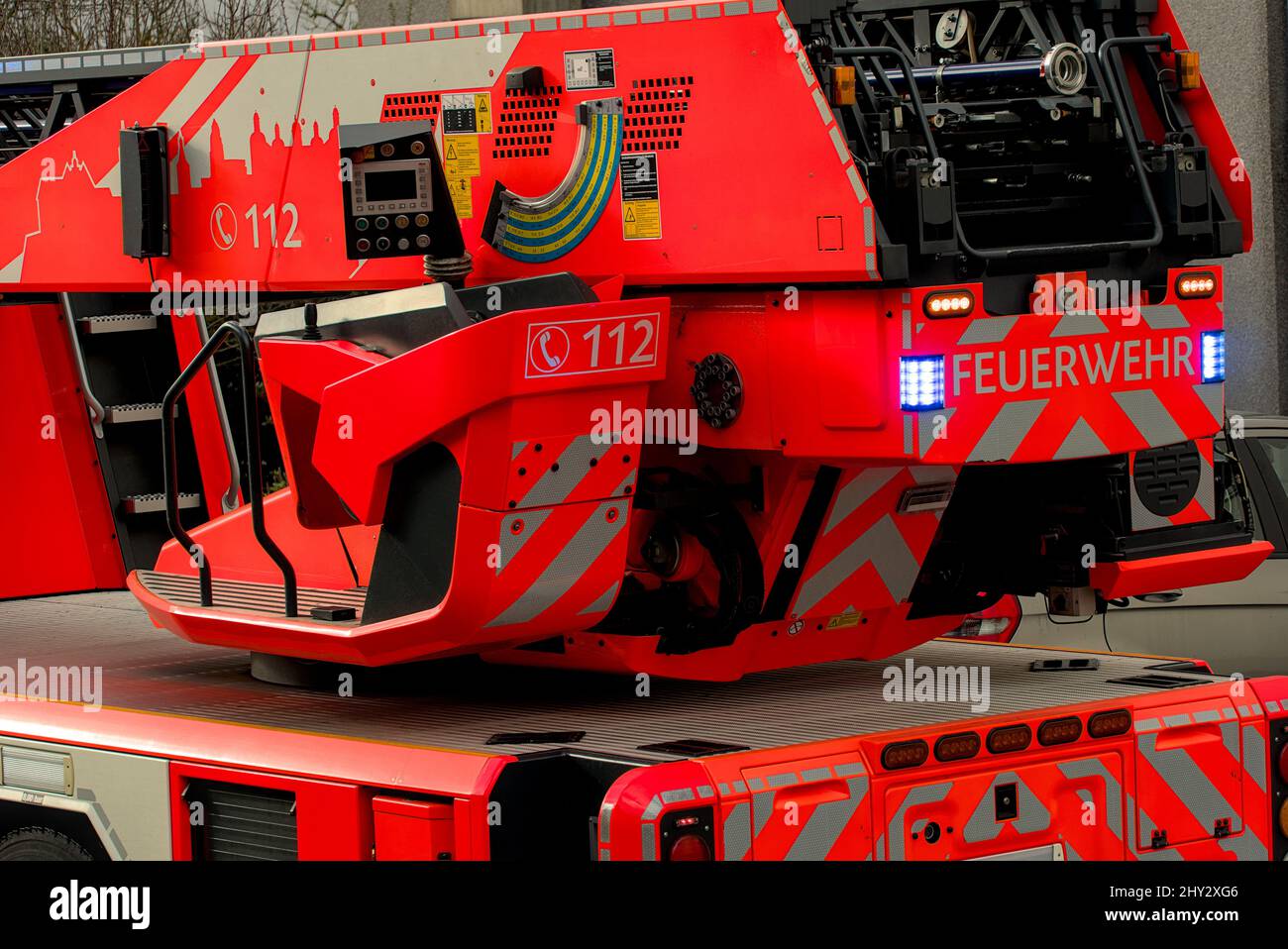 Closeup shot of the back of a fire truck in Germany Stock Photo Alamy