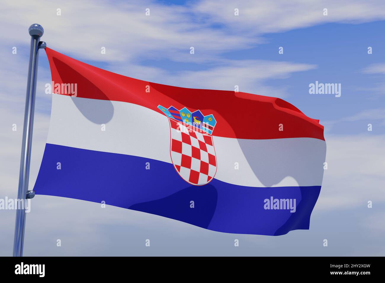 Illustration of Waving flag of Croatia with chrome flag pole in blue ...