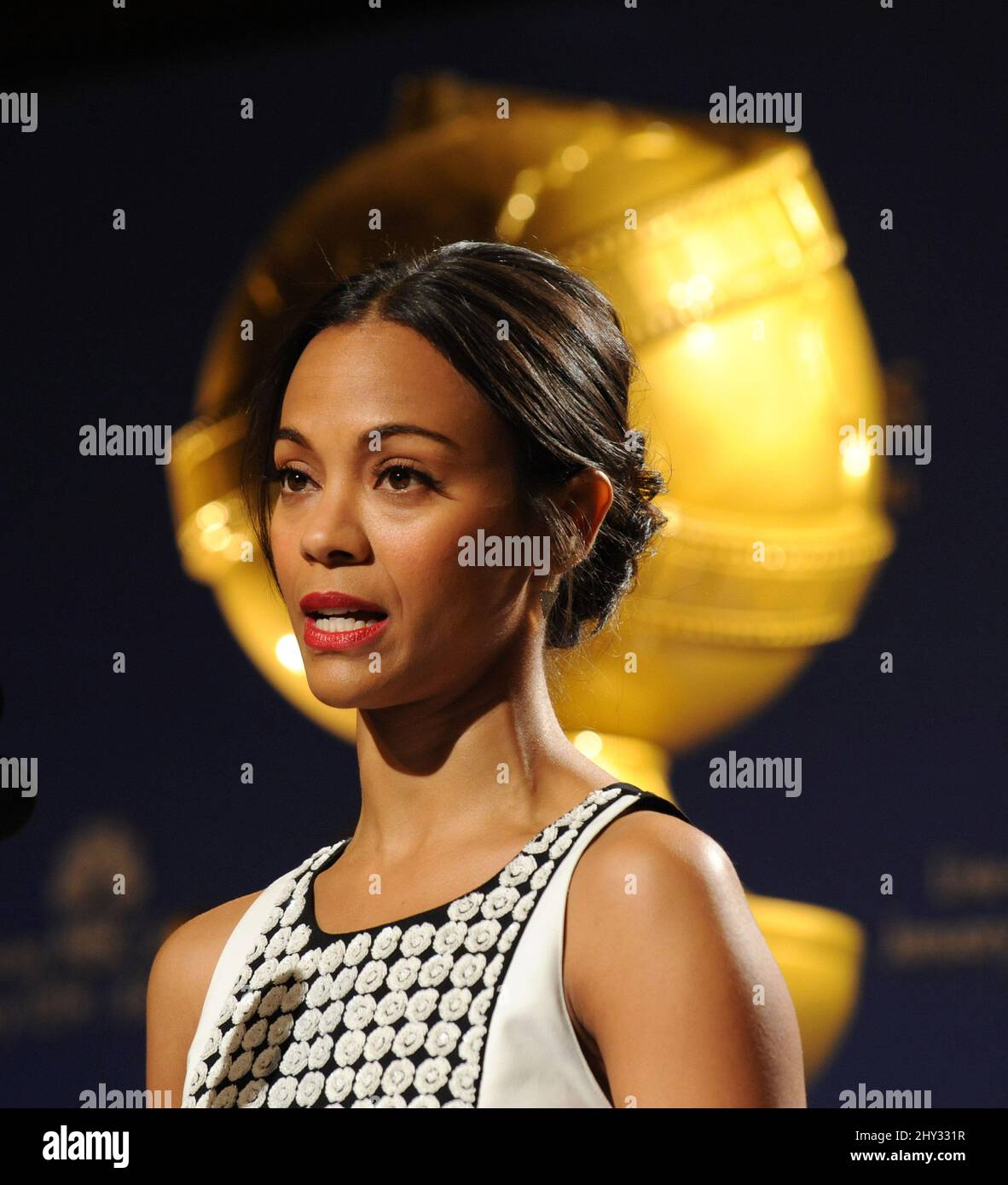 Zoe Saldana attending the 71st Golden Globe Awards Nominations