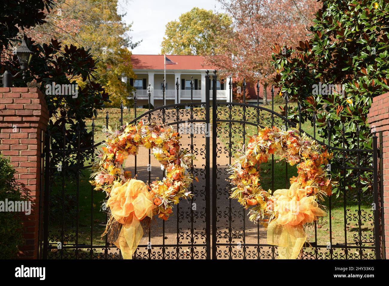 An overhead view of Dolly Parton's Nashville Home Guard Gate in Tennessee. Stock Photo