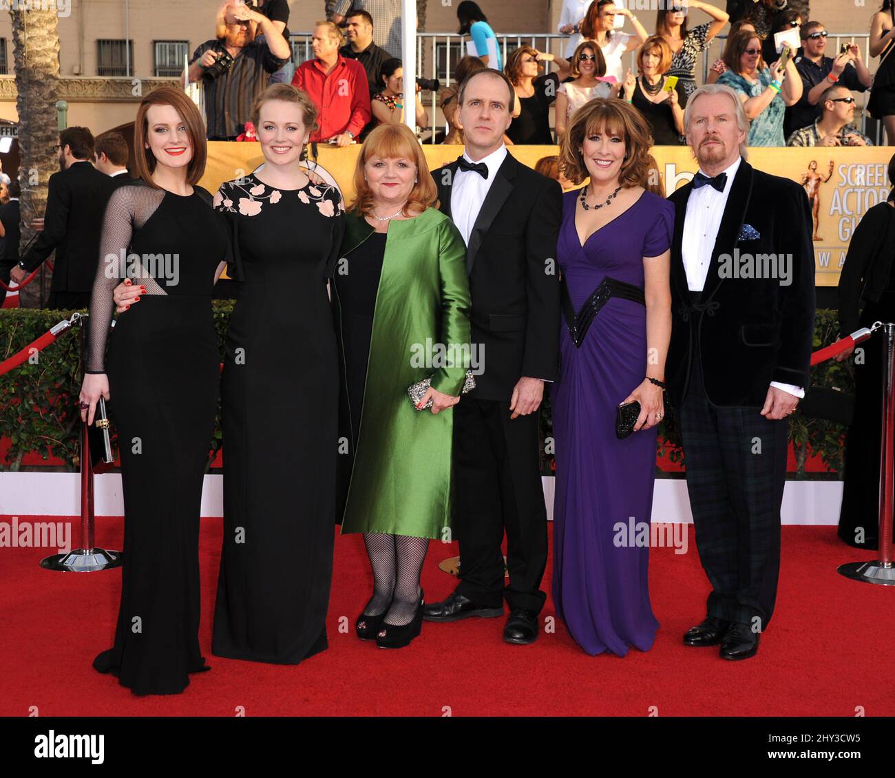 Sophie McShera, Cara Theobold, Lesley Nicol, Kevin Doyle, Phyllis Logan and David Robb attending the 20th Annual Screen Actors Guild Awards held at the Shrine Auditorium in Los Angeles, California. Stock Photo