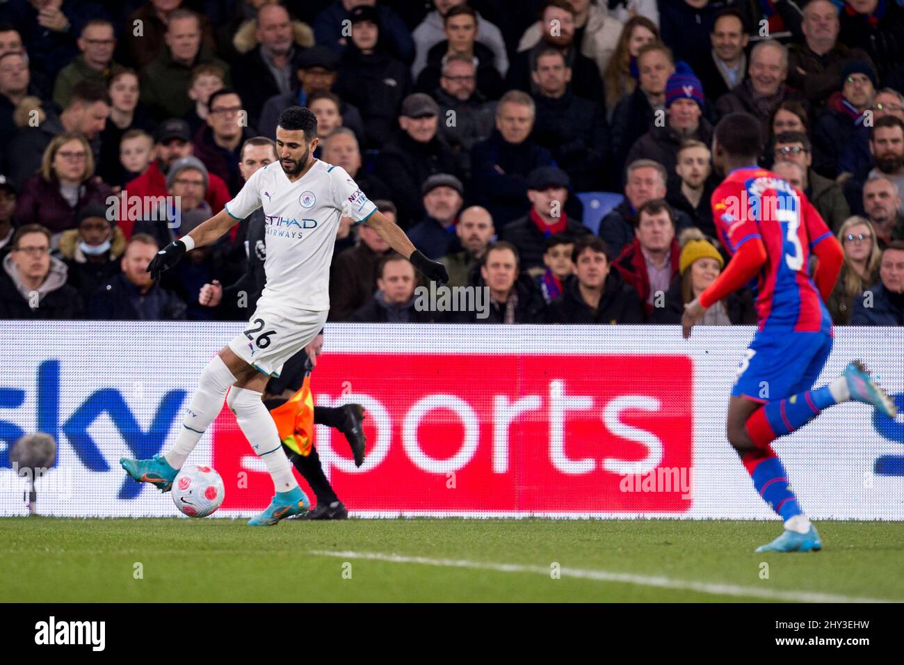 LONDON, UK. MAR 14TH Riyad Mahrez of Manchester City controls the ball during the Premier League match between Crystal Palace and Manchester City at Selhurst Park, London on Monday 14th March 2022. (Credit: Federico Maranesi | MI News) Credit: MI News & Sport /Alamy Live News Stock Photo