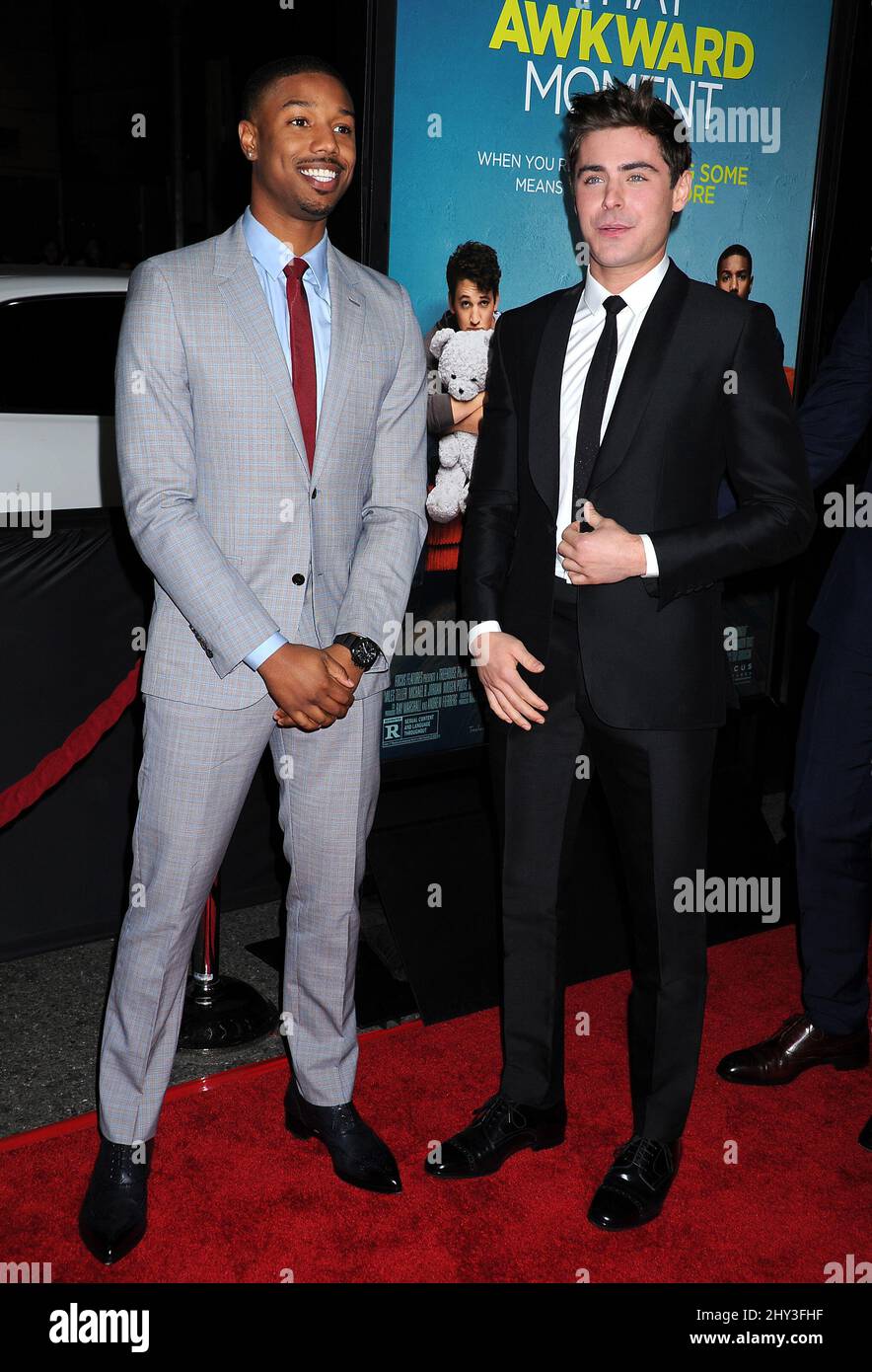 Michael B. Jordan and Zac Efron at the premiere for 'That Awkward Moment'  held at Regal Cinemas, Los Angeles Stock Photo - Alamy