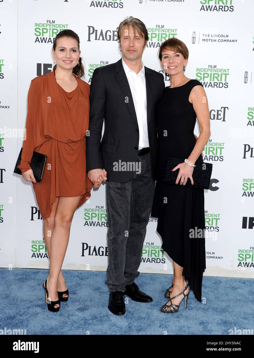 Viola Mikkelsen, Mads Mikkelsen and Hanne Jacobsen attending the Film Independent Spirit Awards 2014 Stock Photo