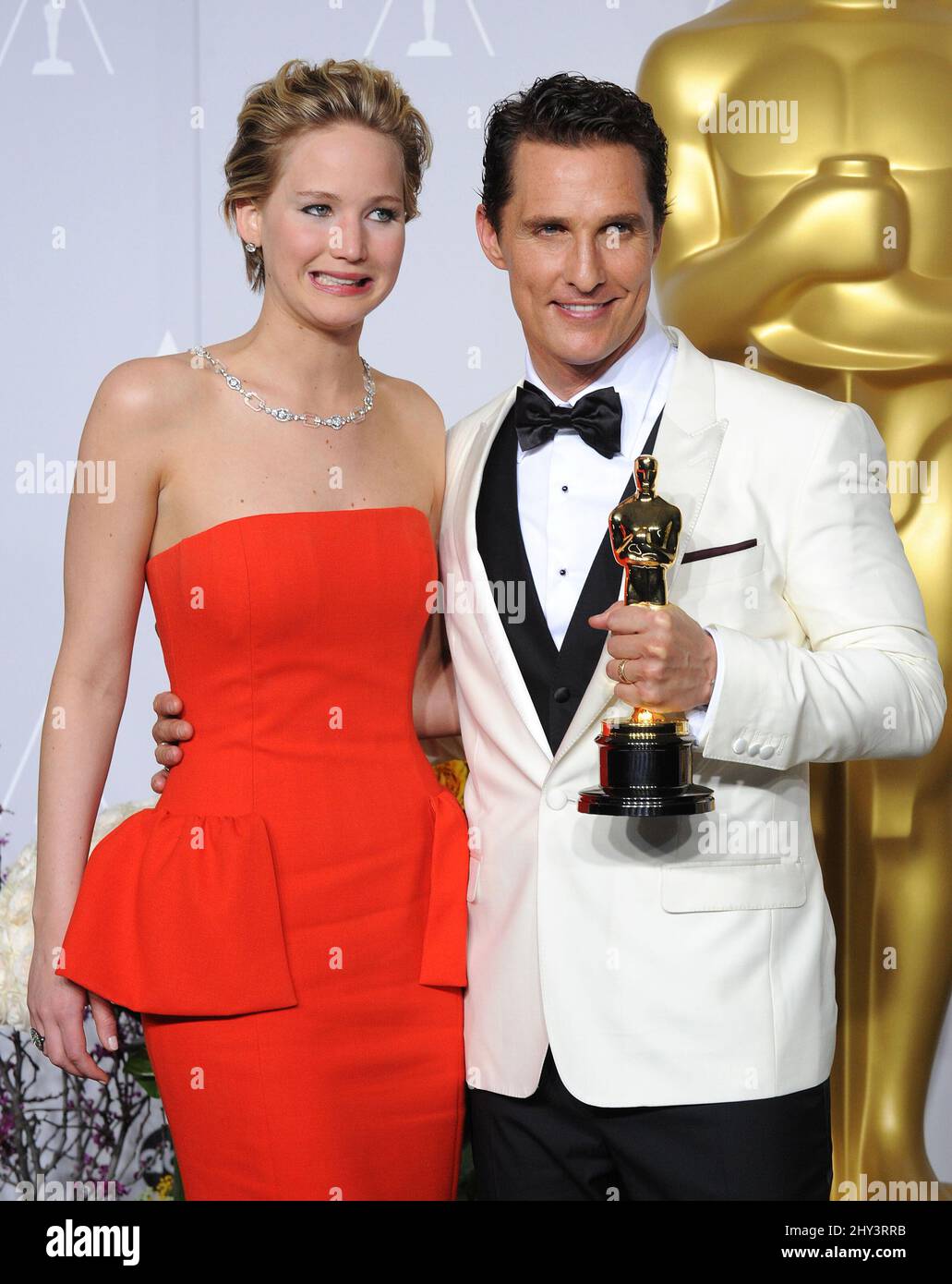 Jennifer Lawrence & Matthew McConaughey inside the 86th Academy Awards
