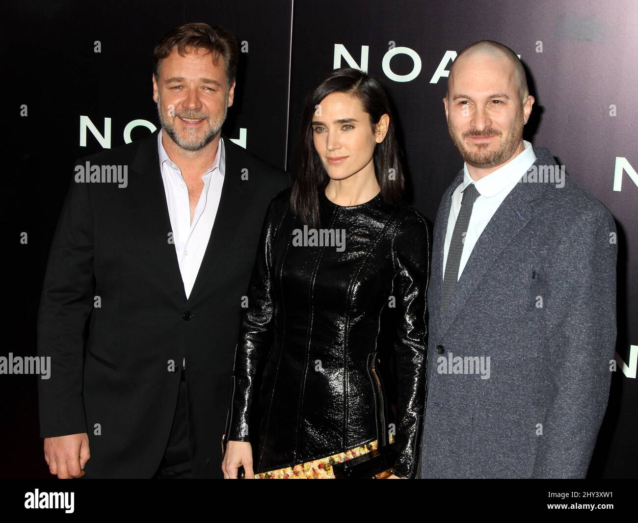 Jennifer Connelly, Russell Crowe and Darren Aronofsky attending the premiere of 'Noah' in New York. Stock Photo