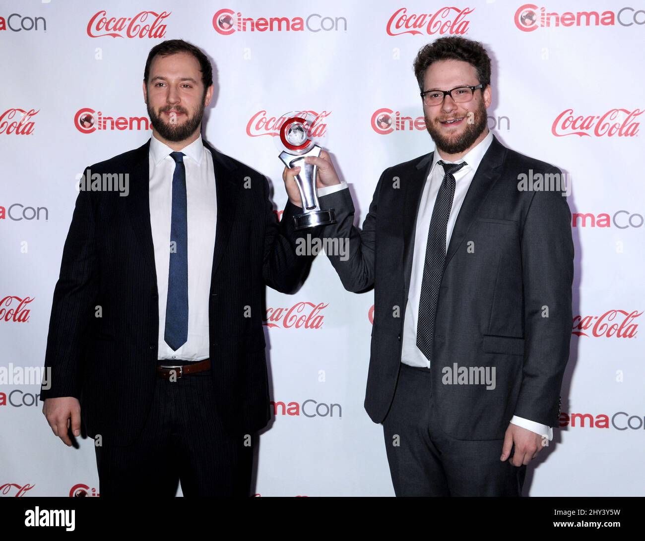 Evan Goldberg and Seth Rogan with their award during CinemaCon 2014 'The Big Screen Achievement Awards' held at Pure Nightclub at Caesars Palace Stock Photo