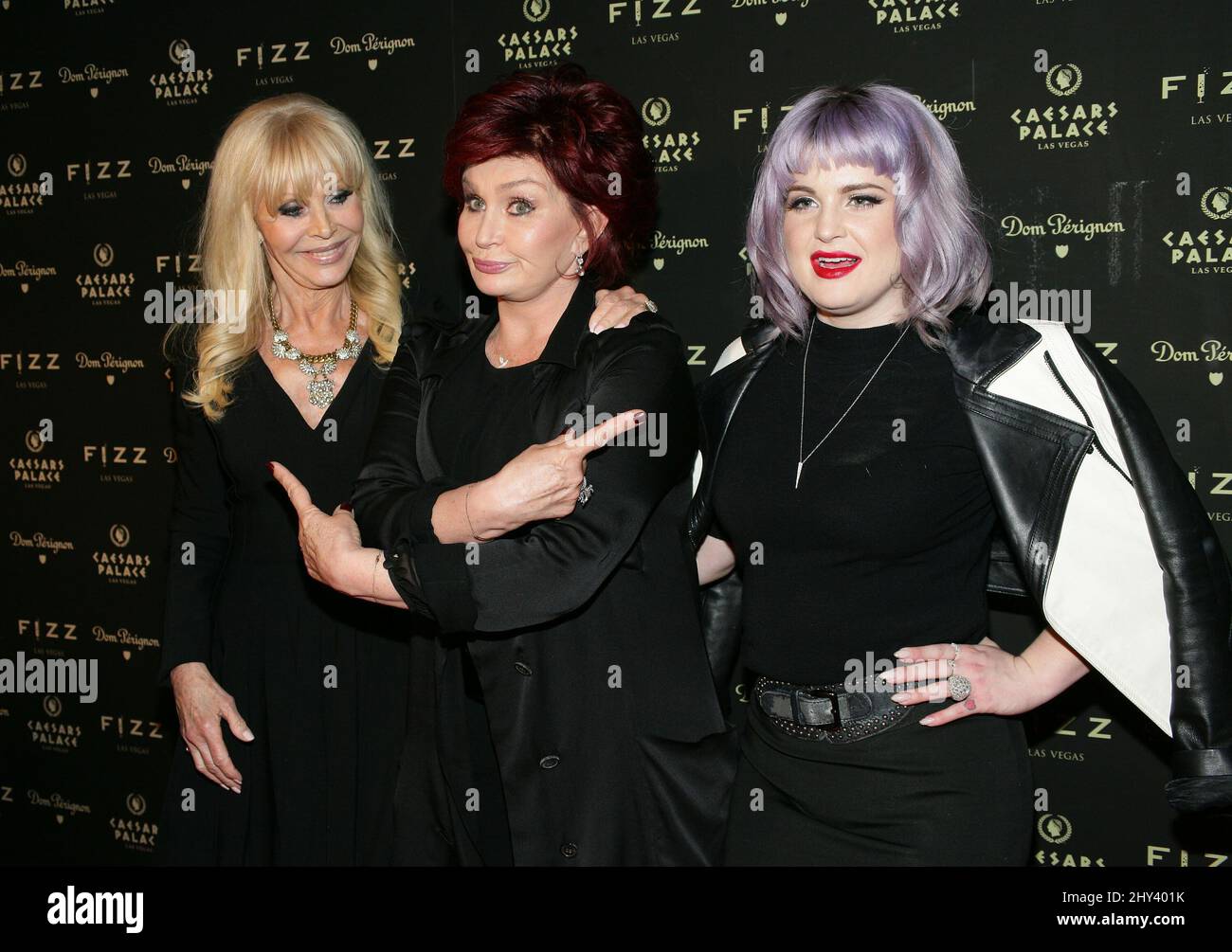 Britt Ekland, Sharon Osbourne and Kelly Osbourne attends an event at FIZZ Las Vegas, as it celebrates its grand opening inside Caesars Palace where they also celebrated Sir Elton John's birthday Stock Photo