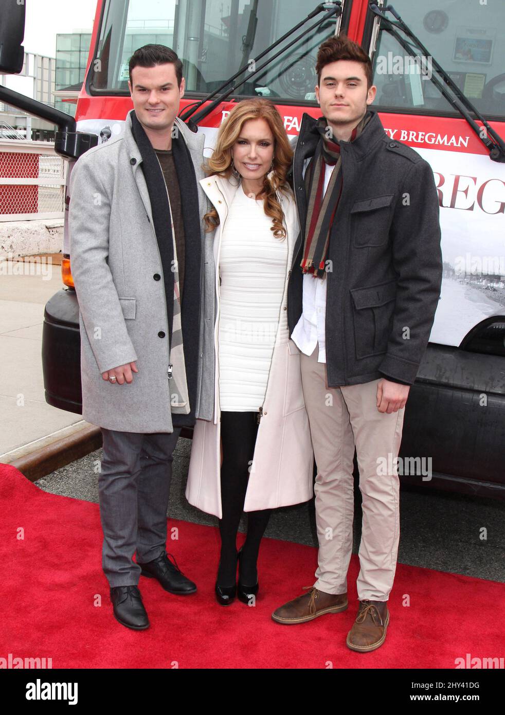 Tracey Bregman, son Austin Recht and son Landon Recht attending 'Ride Of Fame' Honors Tracey Bregman at Pier 78 on April 7, 2014. Stock Photo