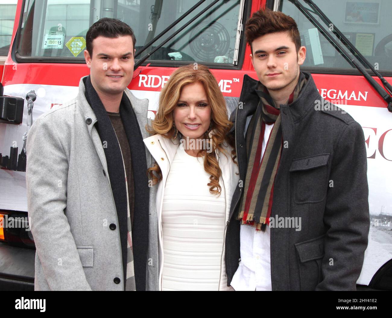 Tracey Bregman, son Austin Recht and son Landon Recht attending 'Ride Of Fame' Honors Tracey Bregman at Pier 78 on April 7, 2014. Stock Photo
