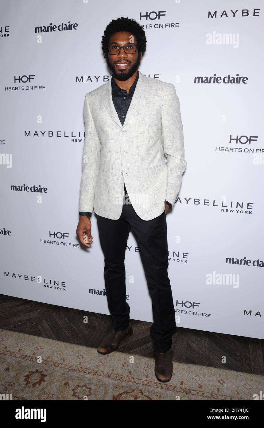 Nyambi Nyambi arriving at the Marie Claire Fresh Faces Party, on Tuesday, April 8, 2014 in West Hollywood, California. Stock Photo