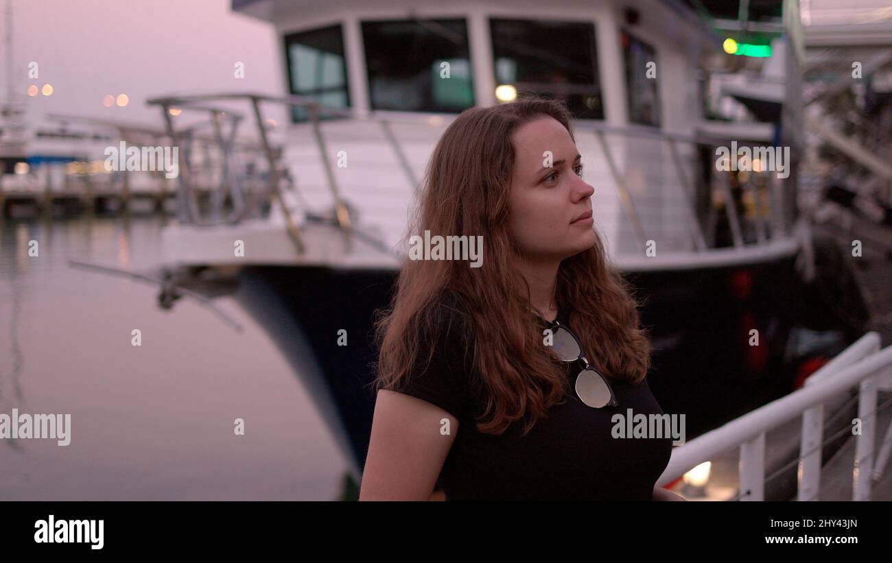 Young woman at Miami Bayside - close up shot in the evening Stock Photo ...
