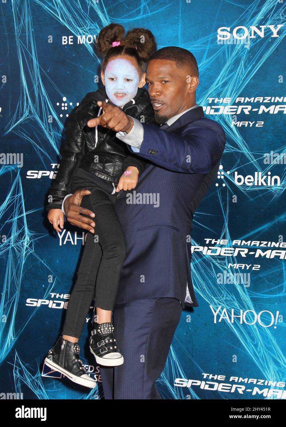 Jamie Foxx and Annalise Bishop attends 'The Amazing Spider-Man 2' premiere held at the Ziegfeld Theater, New York Stock Photo