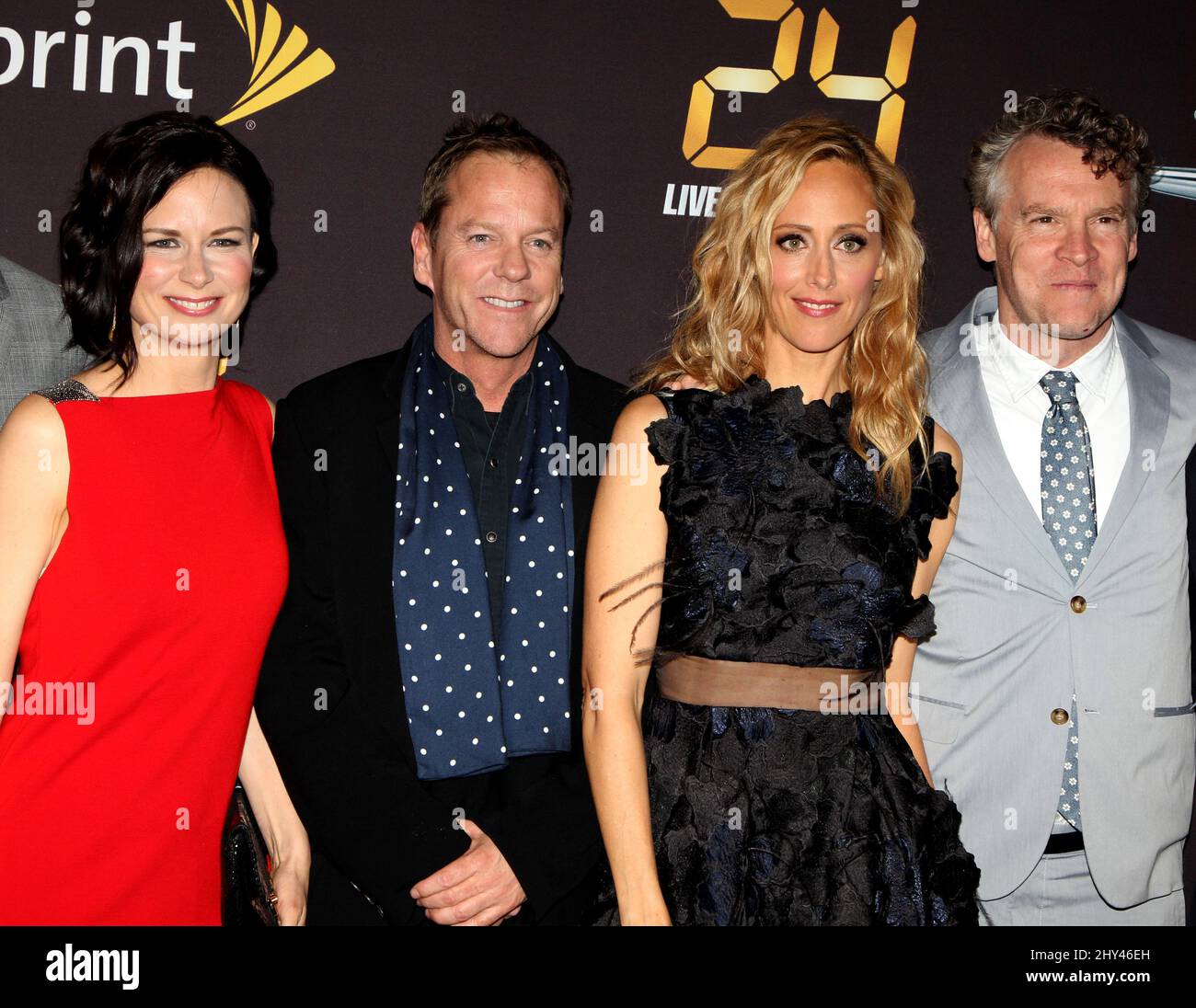 Mary Lynn Rajskub, Kiefer Sutherland, Kim Raver and Tate Donovan attending the 24: Live Another Day Premiere Event at The Intrepid in New York. Stock Photo
