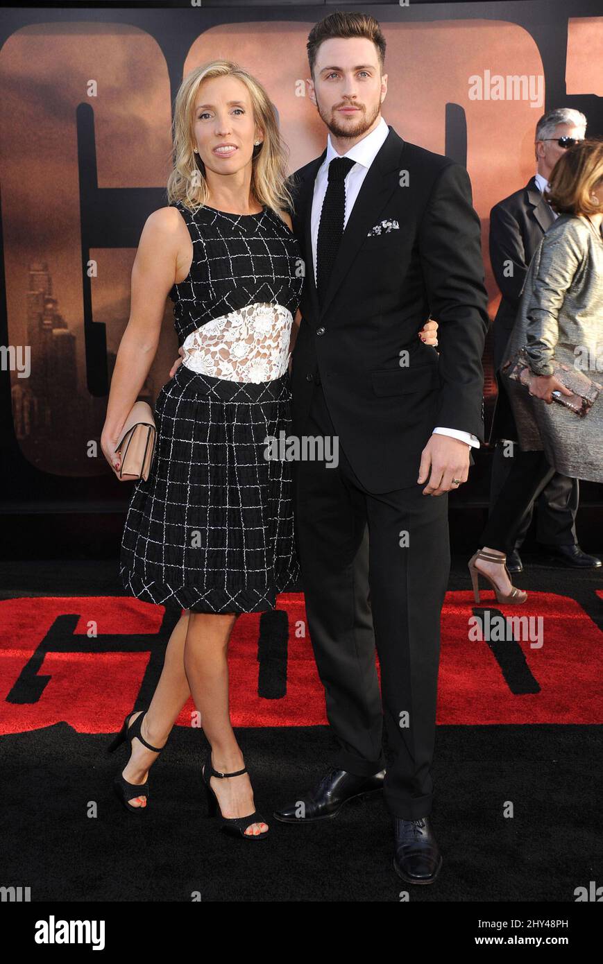 Aaron Taylor-Johnson & Sam Taylor-Wood attending the premiere of Godzilla in Los Angeles, California. Stock Photo