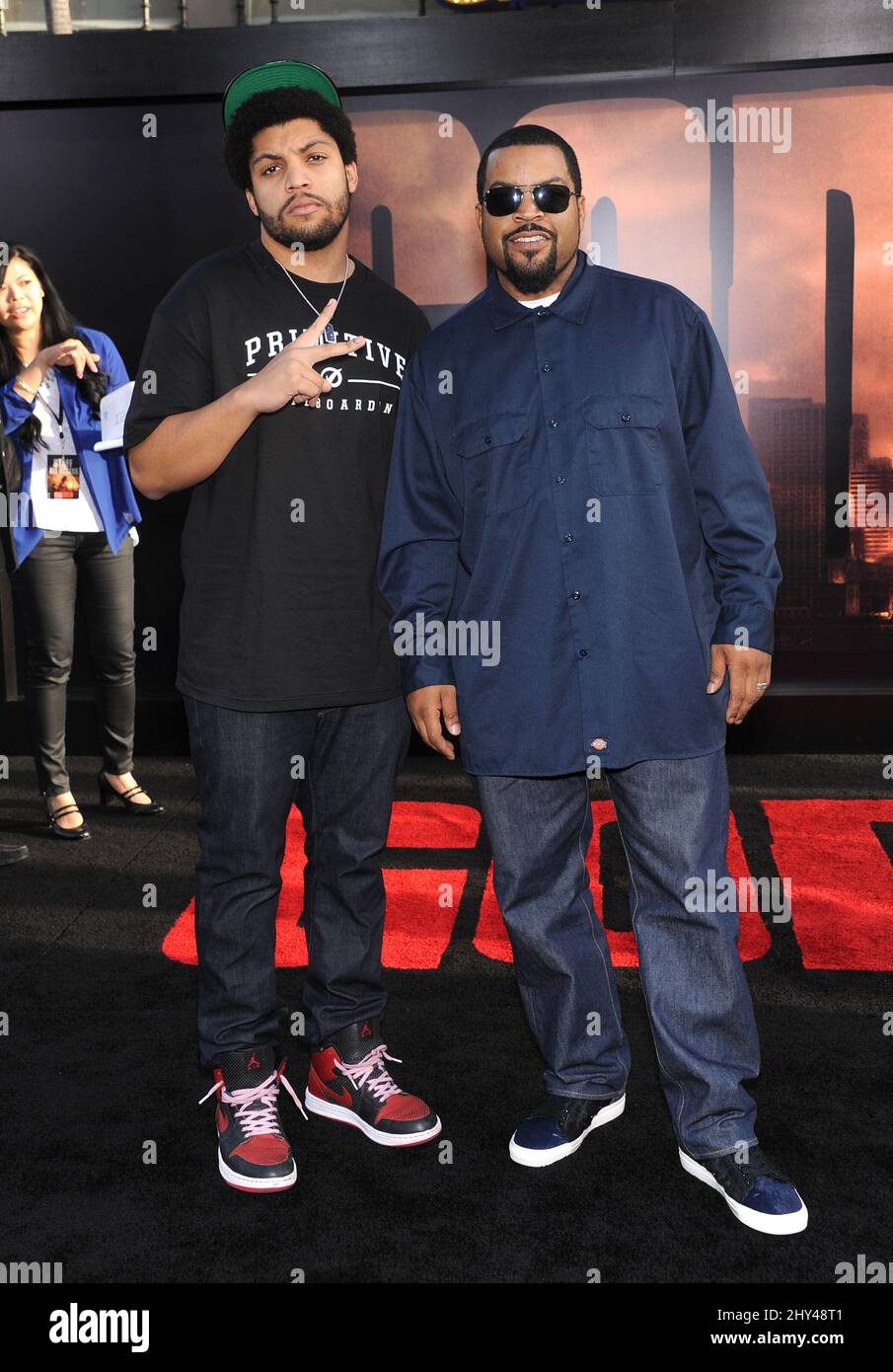 Ice Cube & O'Shea Jackson Jr attending the premiere of Godzilla in Los Angeles, California. Stock Photo