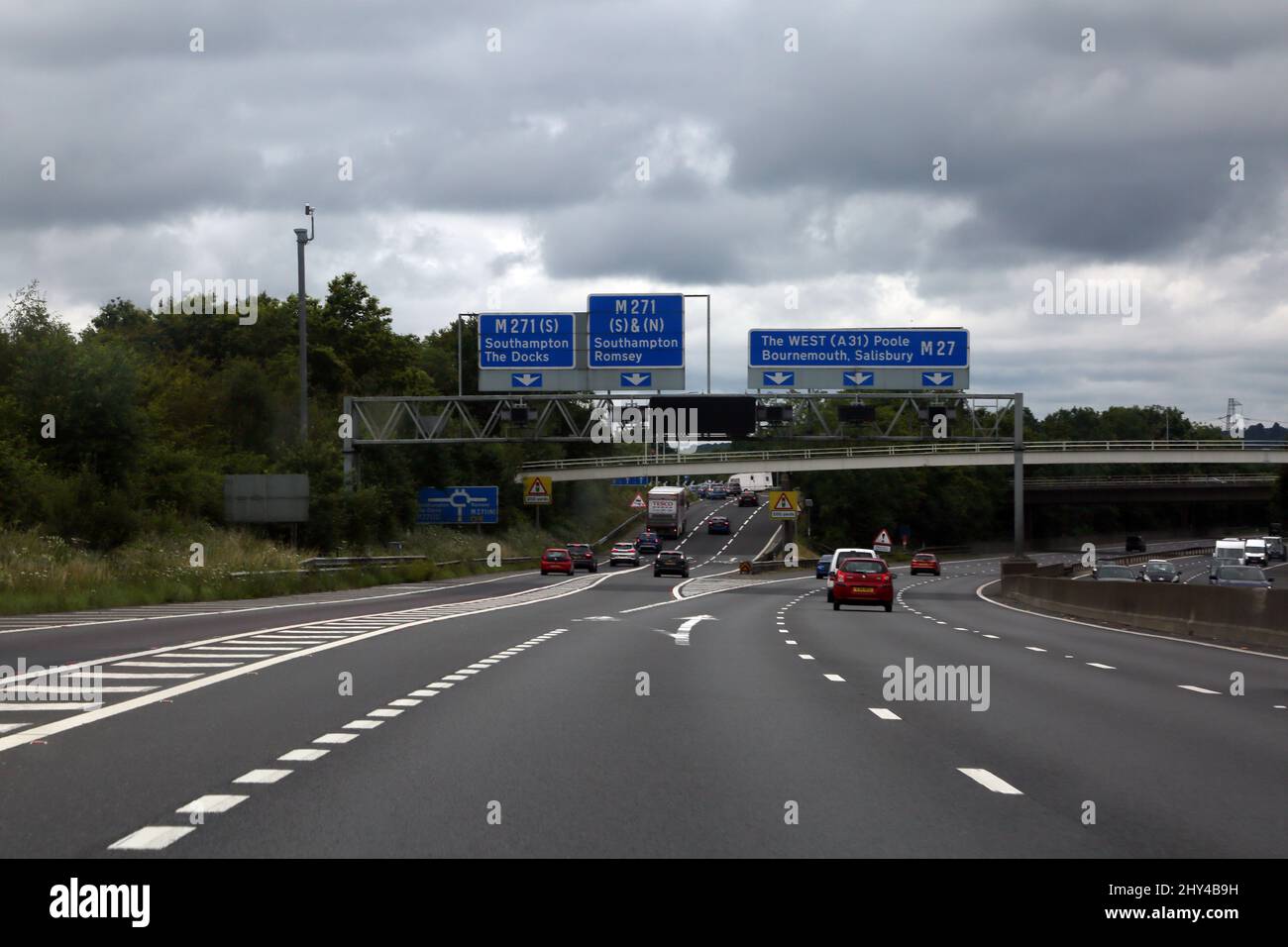 Hampshire England Motorway junction M27 and M271 traffic camera Stock Photo