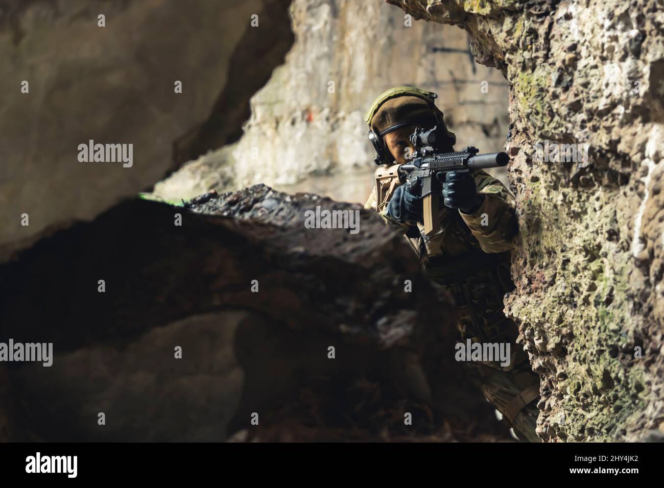 Disclosed guard aim position for scoop aim at cave. High quality photo Stock Photo