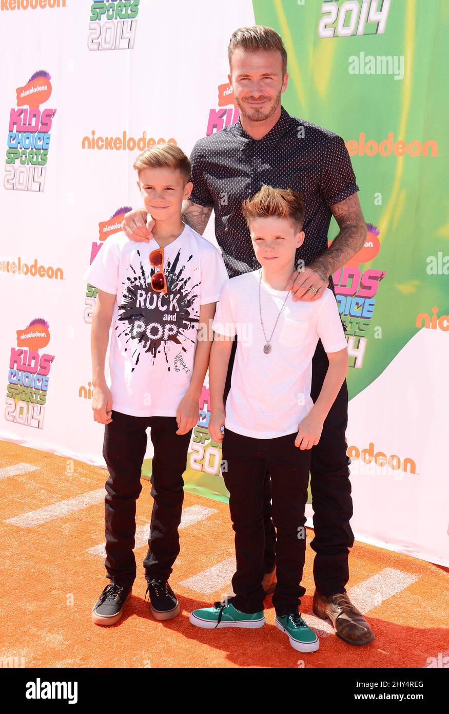 David Beckham, Romeo Beckham, Cruz Beckham attending the Nickelodeon