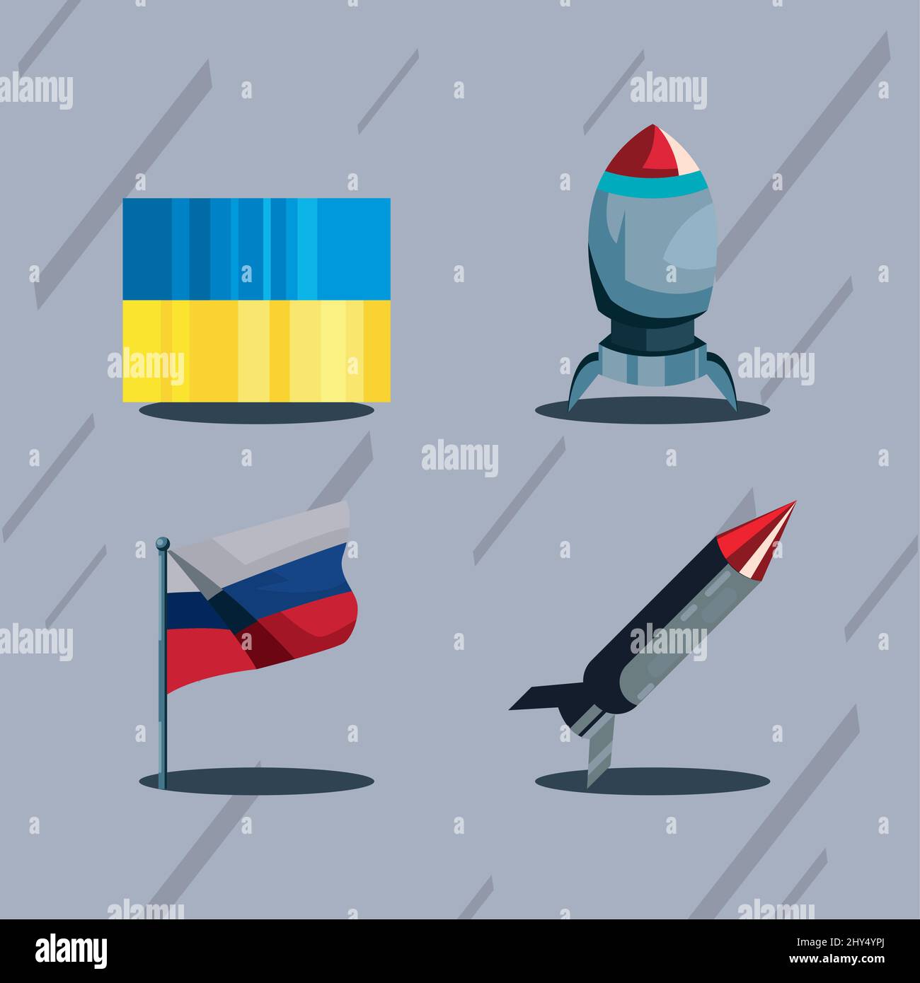 flat russia and ukraine conflict icons Stock Vector