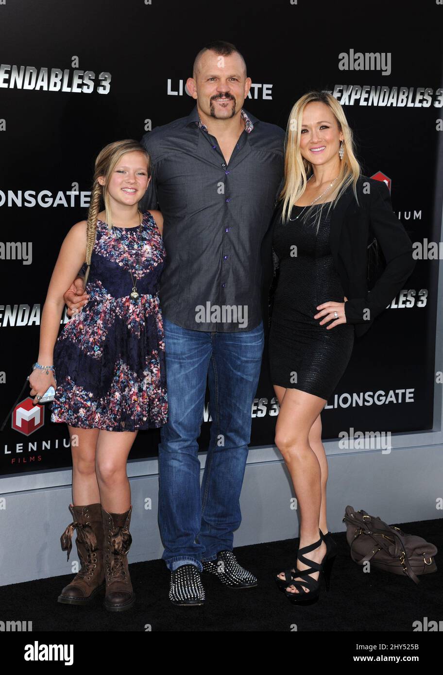 Chuck Liddell, Heidi Liddell and Dannika Liddell arriving for the The Expendables 3 premiere