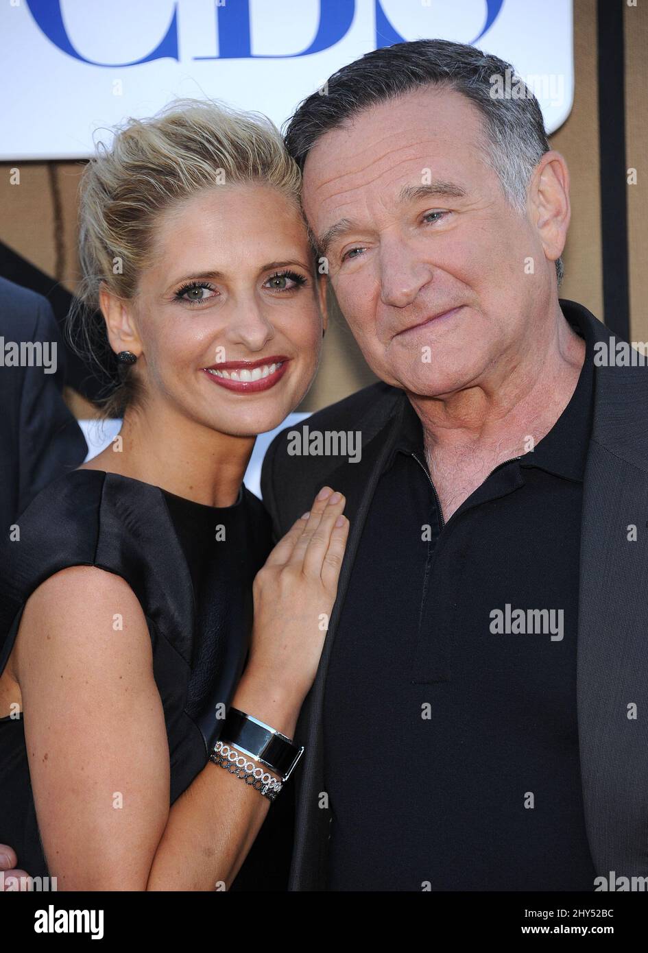 FILE PHOTO: Robin Williams dies age 63. July 29, 2013 Beverly Hills Ca. Sarah Michelle Gellar & Robin Williams CBS, Showtime and The CW 2013 Annual Summer Stars Party at Hilton Hotel Chase Rollins / AFF-USA.COM Stock Photo