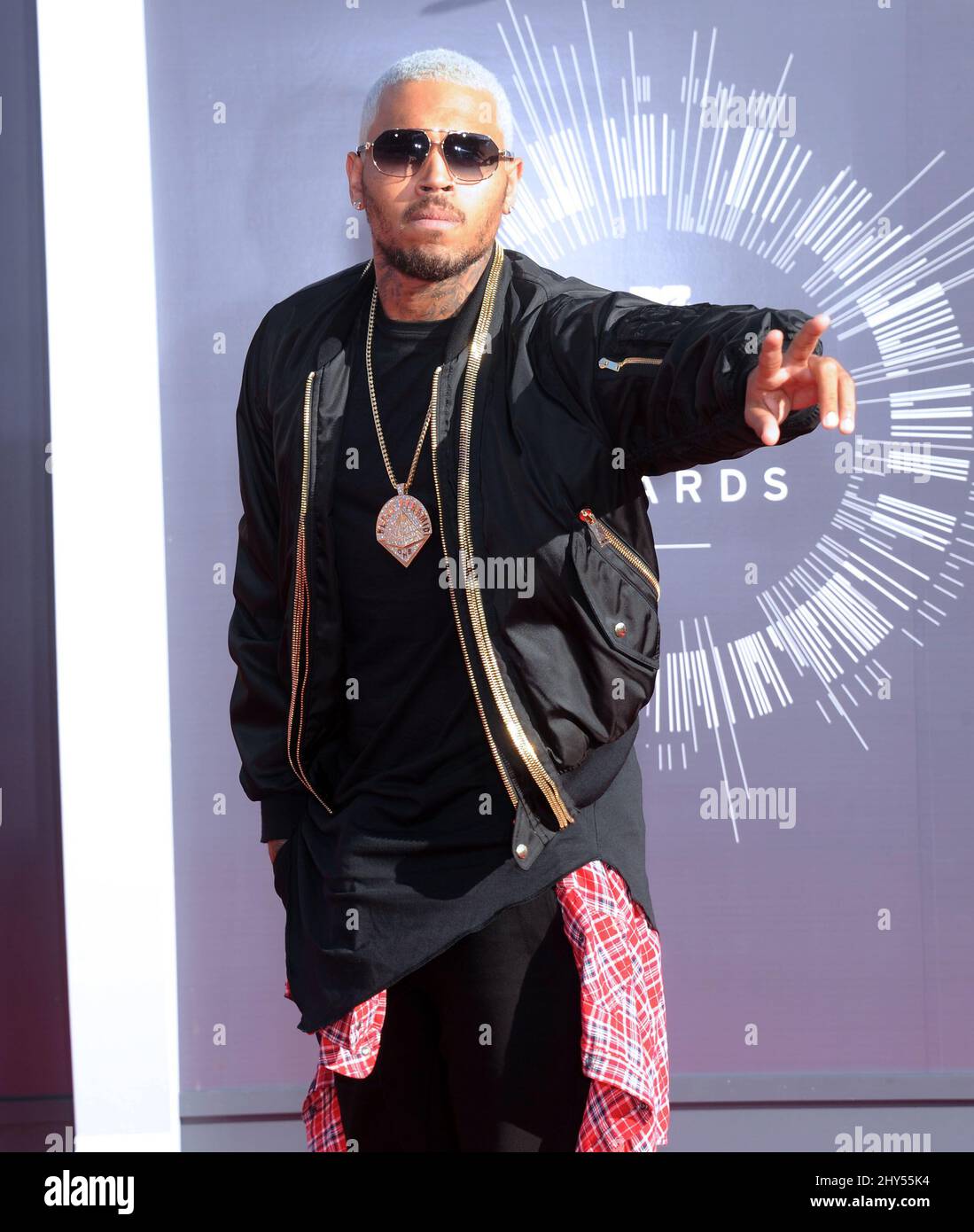 Chris Brown arriving at the 2014 MTV Video Music Awards at the Forum Stock Photo