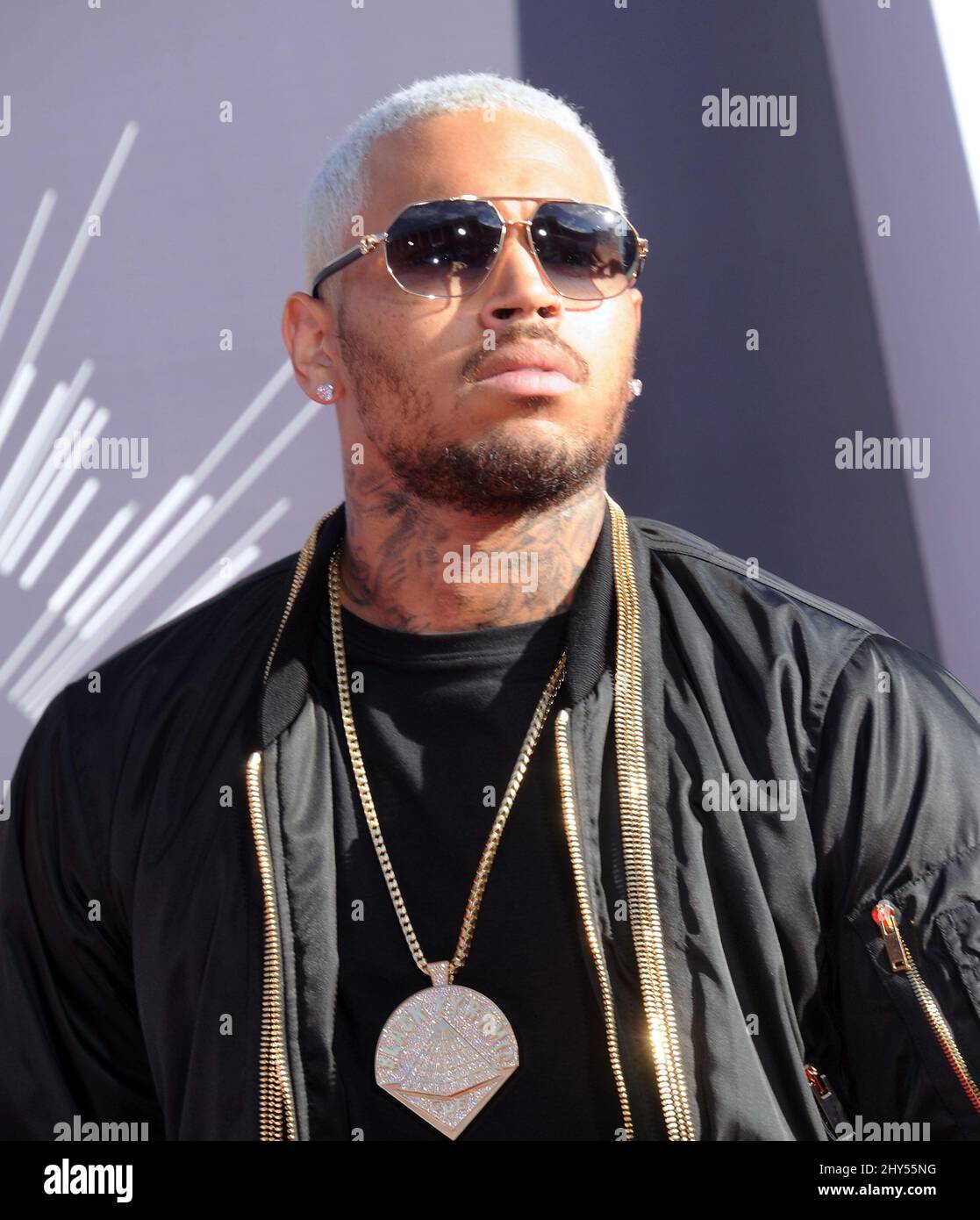 Chris Brown arriving at the 2014 MTV Video Music Awards at the Forum Stock Photo