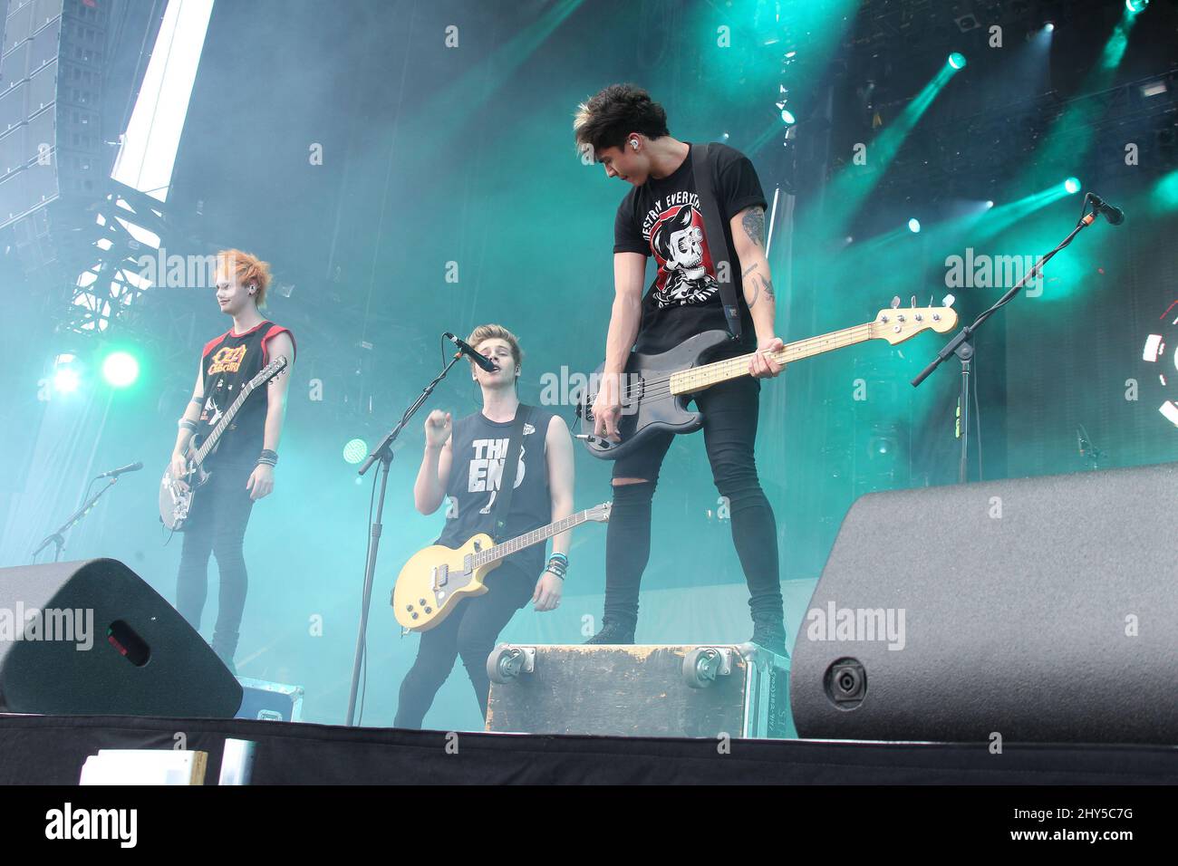 5 Seconds of Summer during Day 2 of the IHeartRadio Music Festival at the Village, Las Vegas, September 19, 2014. Stock Photo