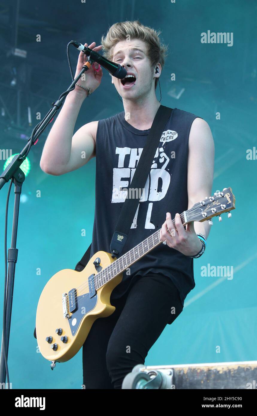 5 Seconds of Summer during Day 2 of the IHeartRadio Music Festival at the Village, Las Vegas, September 19, 2014. Stock Photo