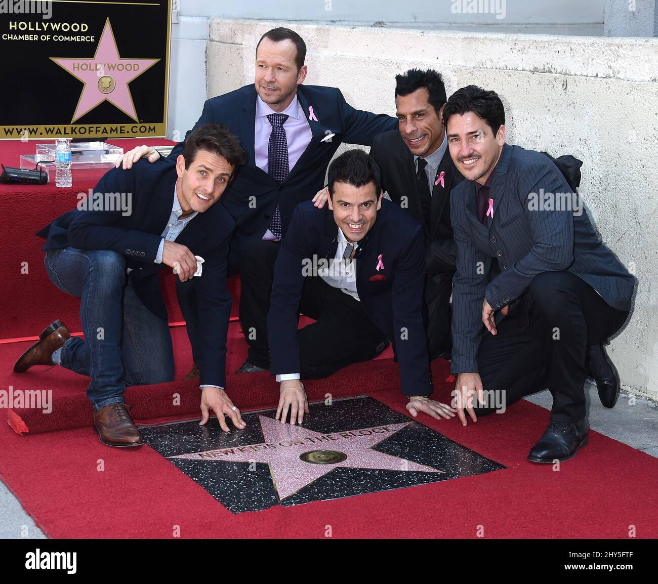 Donnie Wahlberg, Jordan Knight, Jonathan Knight, Joey McIntyre and Danny Wood attending the New Kids on the Block Walk of Fame Star Ceremony on Hollywood Blvd, Hollywood, California. Stock Photo